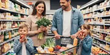Maximize Your 2026 SNAP Benefits: Insider Guide to a 10% Increase Happy family grocery shopping with full cart, symbolizing maximized SNAP benefits