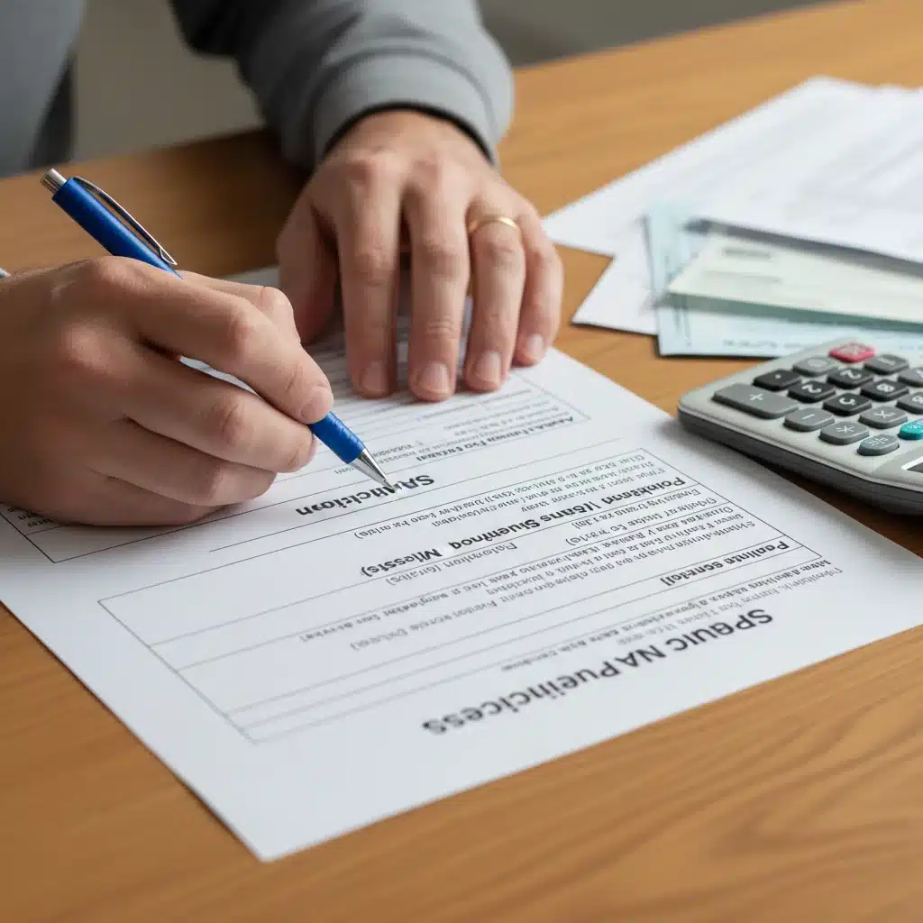 Hands filling out SNAP application form with pen and calculator