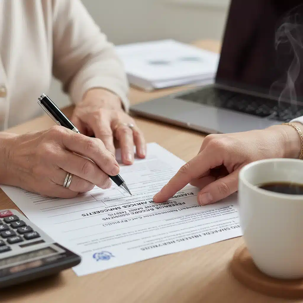Hands reviewing Social Security application form with calculator