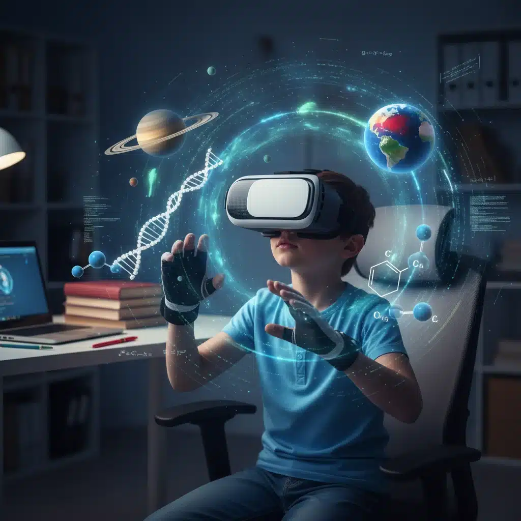 Student experiencing virtual reality in a science class.