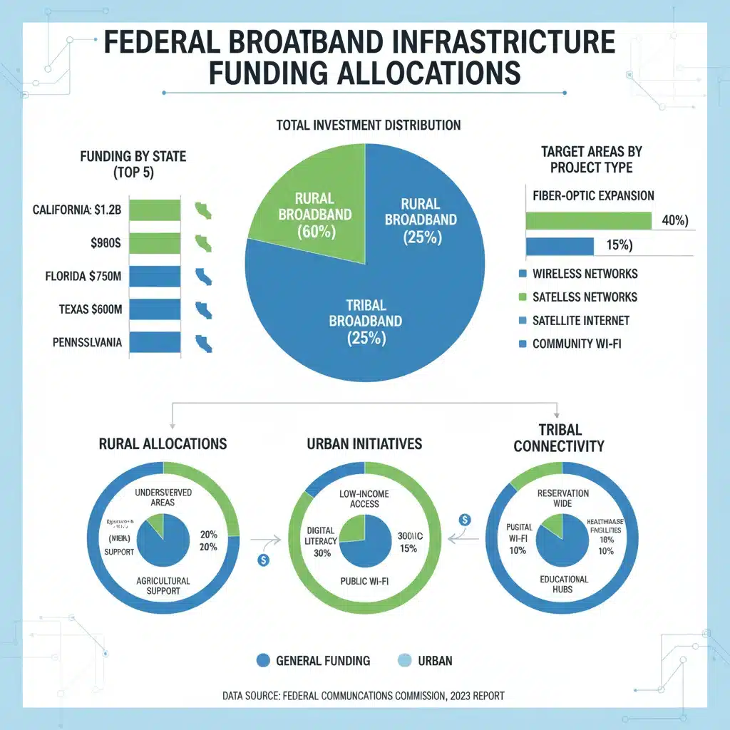 Infographic detailing federal funding allocation for broadband infrastructure projects
