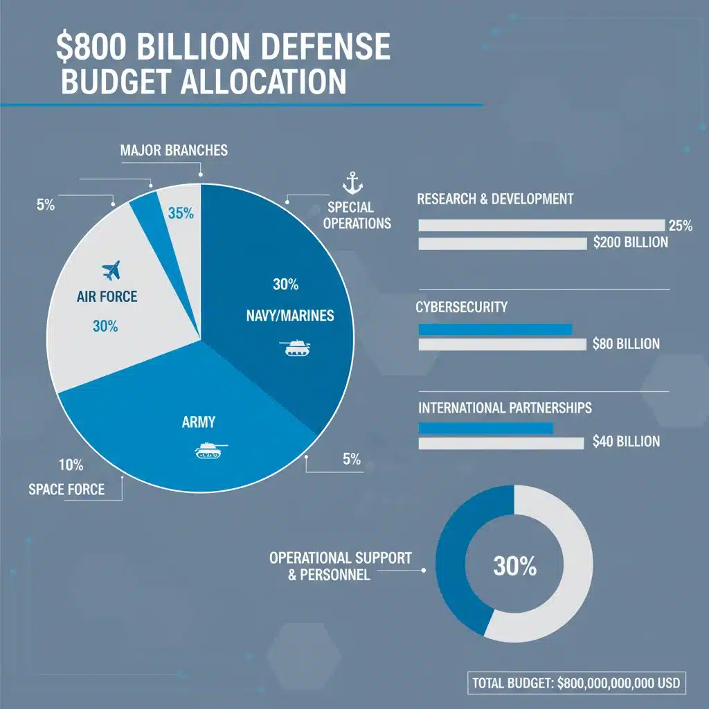Infographic showing breakdown of 0 billion defense budget allocation
