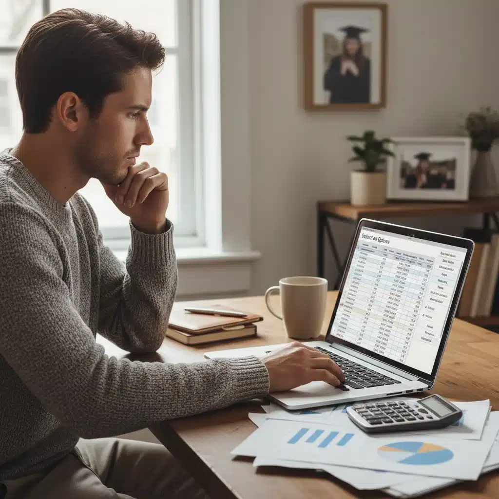 Individual reviewing student loan documents and financial options